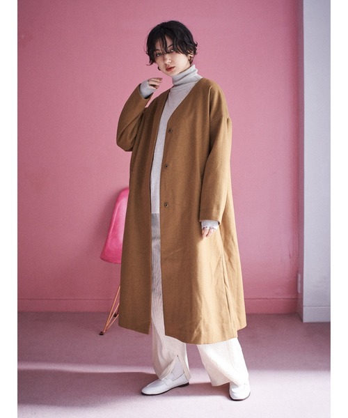 CRAFT STANDARD BOUTIQUE（クラフトスタンダードブティック）の「ウール混ノーカラーコート〇＊（ノーカラーコート・レディース・ライトグレー/ネイビー/キャメル・M/L）」の5枚目の写真