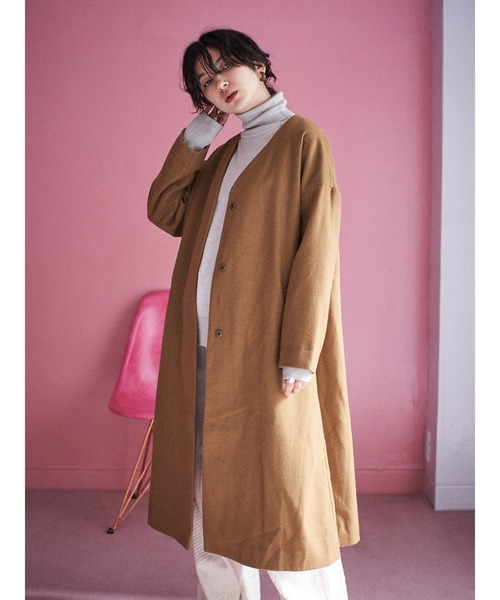 CRAFT STANDARD BOUTIQUE（クラフトスタンダードブティック）の「ウール混ノーカラーコート〇＊（ノーカラーコート・レディース・ライトグレー/ネイビー/キャメル・M/L）」の6枚目の写真