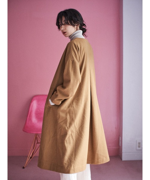 CRAFT STANDARD BOUTIQUE（クラフトスタンダードブティック）の「ウール混ノーカラーコート〇＊（ノーカラーコート・レディース・ライトグレー/ネイビー/キャメル・M/L）」の8枚目の写真