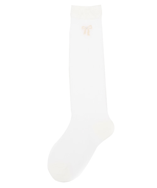 HAKKA KIDS（ハッカキッズ）の「[フォーマル対応]リボンフィラメントラメ ハイソックス（ソックス/靴下・キッズ・ホワイト/ブラック・MEDIUM/SMALL）」の2枚目の写真