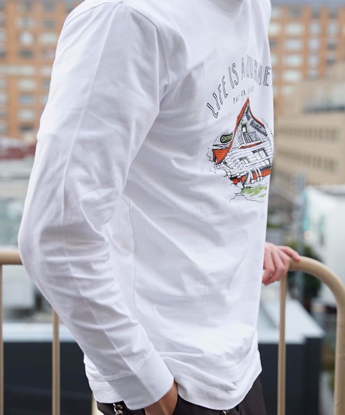 OUTDOOR PRODUCTS APPAREL(アウトドアプロダクツアパレル)の「カジュアルグラフィック ユニセックスデザイン プリントロングTシャツカットソー(Tシャツ/カットソー・メンズ・ブラウン/ホワイト系その他/ホワイト/ネイビー・MEDIUM/X-LARGE/SMALL/LARGE)」の20枚目の写真