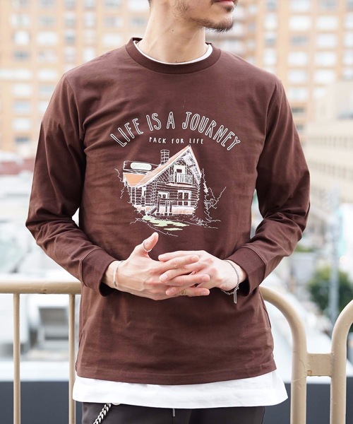 OUTDOOR PRODUCTS APPAREL(アウトドアプロダクツアパレル)の「カジュアルグラフィック ユニセックスデザイン プリントロングTシャツカットソー(Tシャツ/カットソー・メンズ・ブラウン/ホワイト系その他/ホワイト/ネイビー・MEDIUM/X-LARGE/SMALL/LARGE)」の16枚目の写真