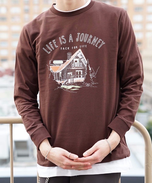 OUTDOOR PRODUCTS APPAREL(アウトドアプロダクツアパレル)の「カジュアルグラフィック ユニセックスデザイン プリントロングTシャツカットソー(Tシャツ/カットソー・メンズ・ブラウン/ホワイト系その他/ホワイト/ネイビー・MEDIUM/X-LARGE/SMALL/LARGE)」の14枚目の写真