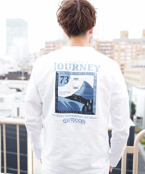 OUTDOOR PRODUCTS APPAREL(アウトドアプロダクツアパレル)の「カジュアルグラフィック ユニセックスデザイン プリントロングTシャツカットソー(Tシャツ/カットソー・メンズ・ブラウン/ホワイト系その他/ホワイト/ネイビー・MEDIUM/X-LARGE/SMALL/LARGE)」の12枚目の写真