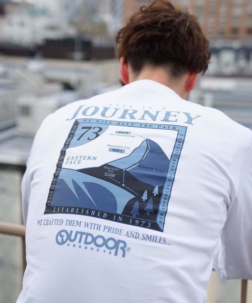 OUTDOOR PRODUCTS APPAREL(アウトドアプロダクツアパレル)の「カジュアルグラフィック ユニセックスデザイン プリントロングTシャツカットソー(Tシャツ/カットソー・メンズ・ブラウン/ホワイト系その他/ホワイト/ネイビー・MEDIUM/X-LARGE/SMALL/LARGE)」の11枚目の写真
