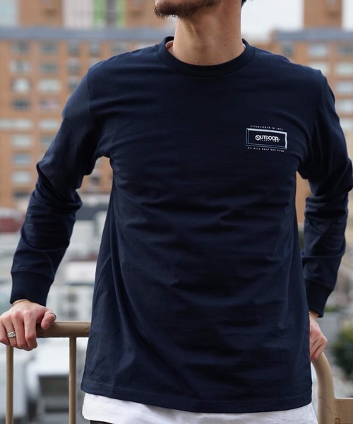 OUTDOOR PRODUCTS APPAREL(アウトドアプロダクツアパレル)の「カジュアルグラフィック ユニセックスデザイン プリントロングTシャツカットソー(Tシャツ/カットソー・メンズ・ブラウン/ホワイト系その他/ホワイト/ネイビー・MEDIUM/X-LARGE/SMALL/LARGE)」の8枚目の写真