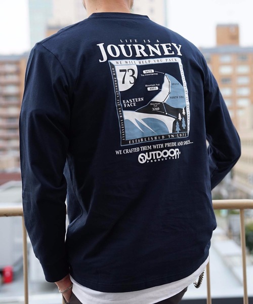 OUTDOOR PRODUCTS APPAREL(アウトドアプロダクツアパレル)の「カジュアルグラフィック ユニセックスデザイン プリントロングTシャツカットソー(Tシャツ/カットソー・メンズ・ブラウン/ホワイト系その他/ホワイト/ネイビー・MEDIUM/X-LARGE/SMALL/LARGE)」の7枚目の写真