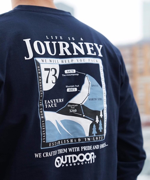 OUTDOOR PRODUCTS APPAREL(アウトドアプロダクツアパレル)の「カジュアルグラフィック ユニセックスデザイン プリントロングTシャツカットソー(Tシャツ/カットソー・メンズ・ブラウン/ホワイト系その他/ホワイト/ネイビー・MEDIUM/X-LARGE/SMALL/LARGE)」の5枚目の写真