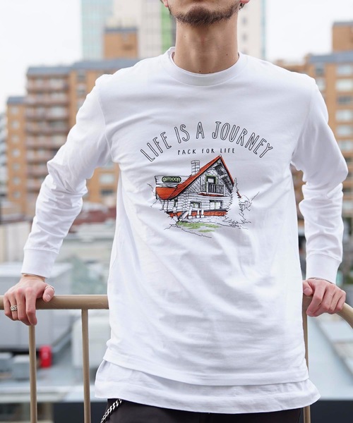 OUTDOOR PRODUCTS APPAREL(アウトドアプロダクツアパレル)の「カジュアルグラフィック ユニセックスデザイン プリントロングTシャツカットソー(Tシャツ/カットソー・メンズ・ブラウン/ホワイト系その他/ホワイト/ネイビー・MEDIUM/X-LARGE/SMALL/LARGE)」の21枚目の写真