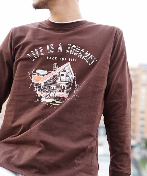 OUTDOOR PRODUCTS APPAREL(アウトドアプロダクツアパレル)の「カジュアルグラフィック ユニセックスデザイン プリントロングTシャツカットソー(Tシャツ/カットソー・メンズ・ブラウン/ホワイト系その他/ホワイト/ネイビー・MEDIUM/X-LARGE/SMALL/LARGE)」の22枚目の写真