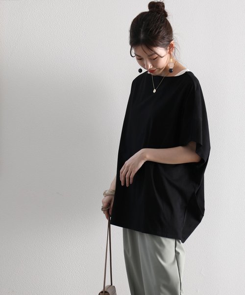 classicalelf(クラシカルエルフ)の「変形タック&ドレープ 無地ボートネックミドル丈ドルマンカットソー(半袖)(Tシャツ/カットソー・レディース・ブラック/オフホワイト/キャメル/モカ/グレイッシュベージュ・MEDIUM/LARGE/X-LARGE/XX-LARGE/SMALL)」の11枚目の写真