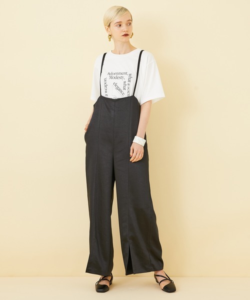 STUDIOUS(ステュディオス)の「【STUDIOUS】サテンサロペット(サロペット/オーバーオール・レディース・ブラック/アイボリー・FREE)」の6枚目の写真
