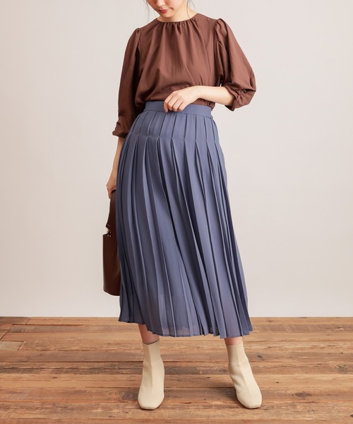 natural couture（ナチュラルクチュール）の「【WEB限定カラー有り】モードな太ピッチダブルプリーツスカート（スカート・レディース・ベージュ/ブラウン/ピンク/イエロー/ブルー・FREE）」の14枚目の写真