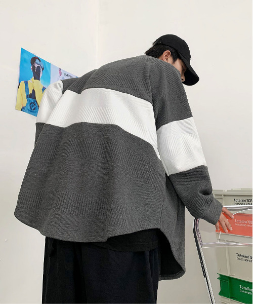 【セール】【neos -addictive design-】ビッグシルエット ライン ロングスリーブ ニットシャツ(シャツ/ブラウス)|neos(ネオス) 【セール】【neos -addictive design-】ビッグシルエット ライン ロングスリーブ ニットシャツ(シャツ/ブラウス)|neos(ネオス)