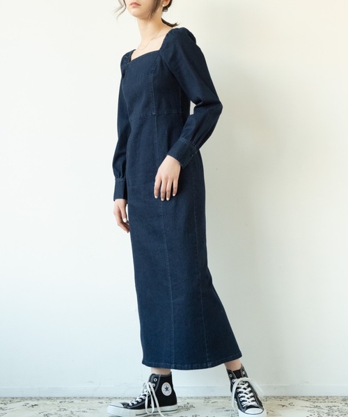 flowriri（フロウリリ）の「flowriri デニムロングワンピース（ワンピース・レディース・ネイビー/ブラック・FREE）」の2枚目の写真