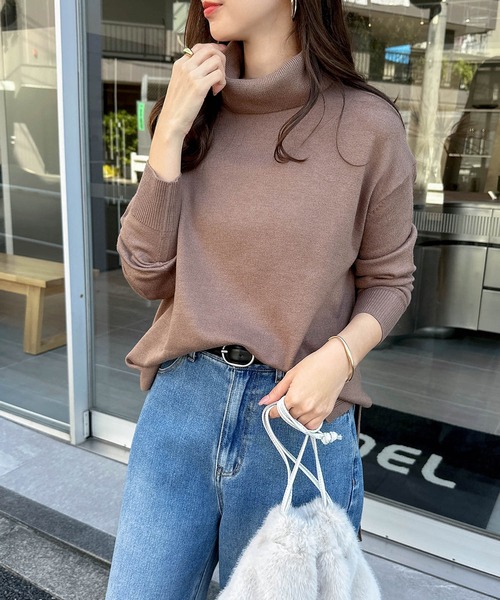 セール】タートルネック長袖オーバーサイズニットトップス（ニット