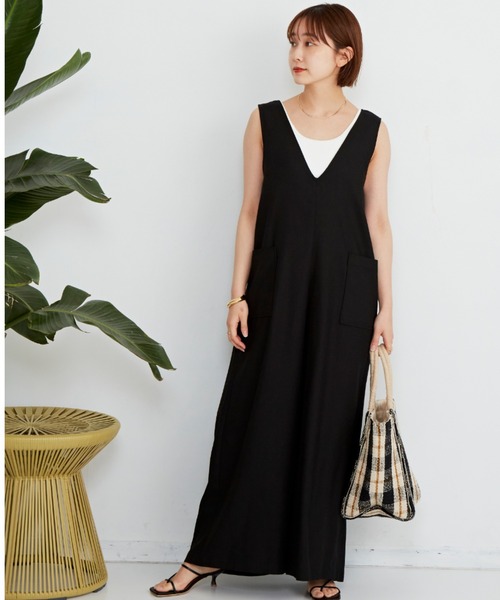 Auntie Rosa Holiday（アンティローザホリデー）の「バックシャンリネンサロペット（サロペット/オーバーオール・レディース・ブラック/モカ/ナチュラル・FREE）」の8枚目の写真