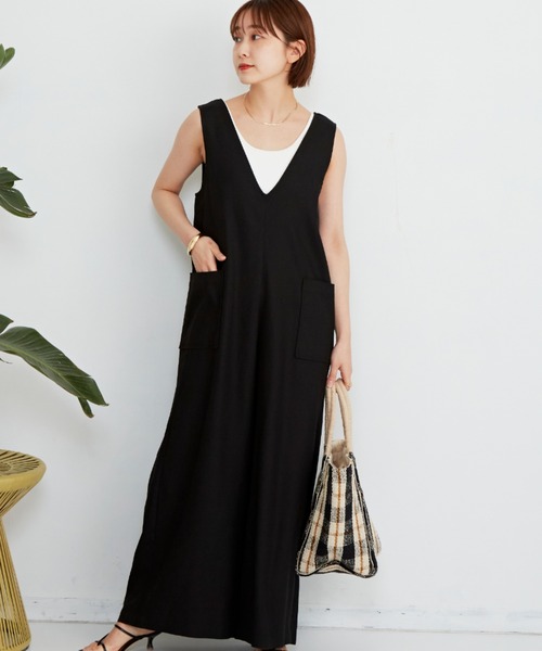 Auntie Rosa Holiday（アンティローザホリデー）の「バックシャンリネンサロペット（サロペット/オーバーオール・レディース・ブラック/モカ/ナチュラル・FREE）」の9枚目の写真