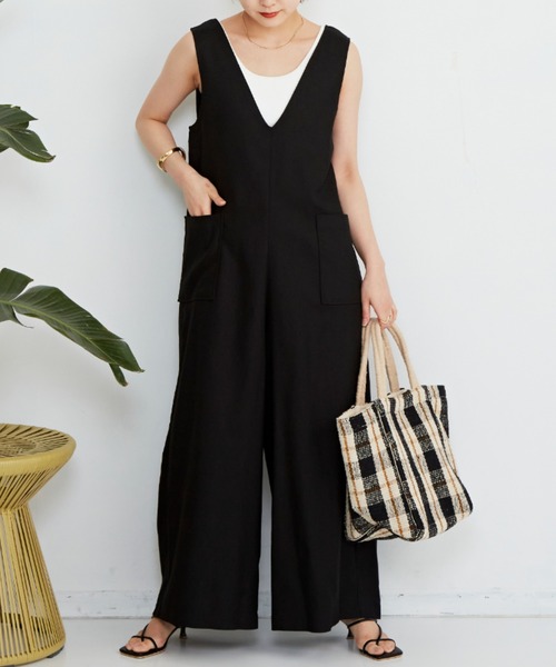 Auntie Rosa Holiday（アンティローザホリデー）の「バックシャンリネンサロペット（サロペット/オーバーオール・レディース・ブラック/モカ/ナチュラル・FREE）」の10枚目の写真