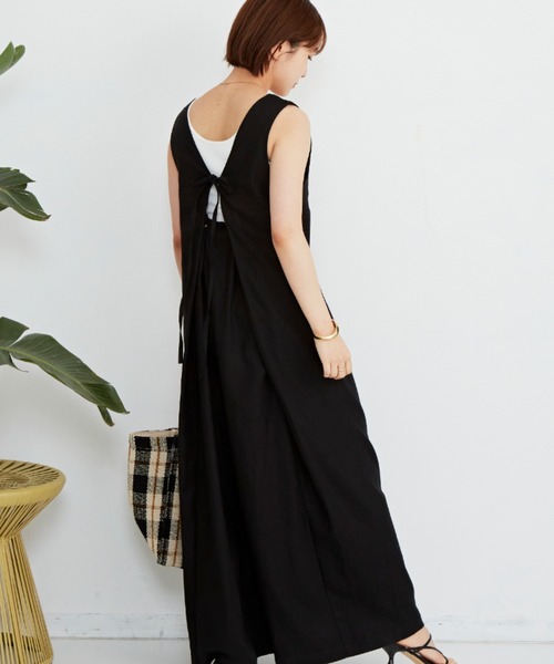 Auntie Rosa Holiday（アンティローザホリデー）の「バックシャンリネンサロペット（サロペット/オーバーオール・レディース・ブラック/モカ/ナチュラル・FREE）」の17枚目の写真