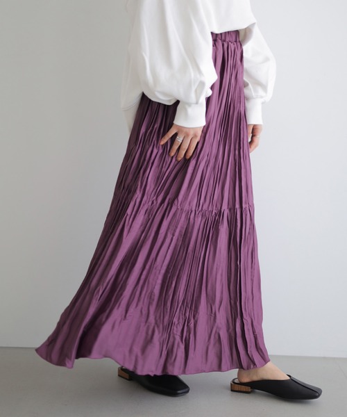 AMERICAN HOLIC（アメリカンホリック）の「切り替えワッシャーティアードプリーツスカート（スカート・レディース・ライトグレー/ブラック/ベージュ/パープル/カーキ・M/L）」の5枚目の写真