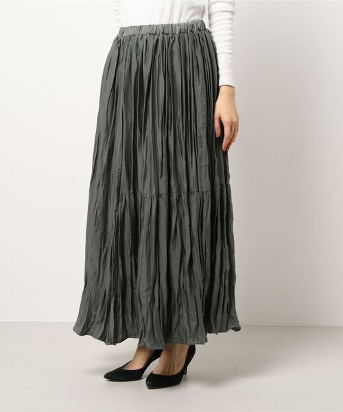 AMERICAN HOLIC（アメリカンホリック）の「切り替えワッシャーティアードプリーツスカート（スカート・レディース・ライトグレー/ブラック/ベージュ/パープル/カーキ・M/L）」の8枚目の写真