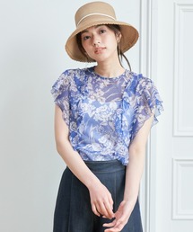 【美品】ANAYI フラワープリントフリルブラウス　花柄　シアー　ラッフル アナイ/ANAYI フラワープリントブラウス フリル ラッフル シアー
