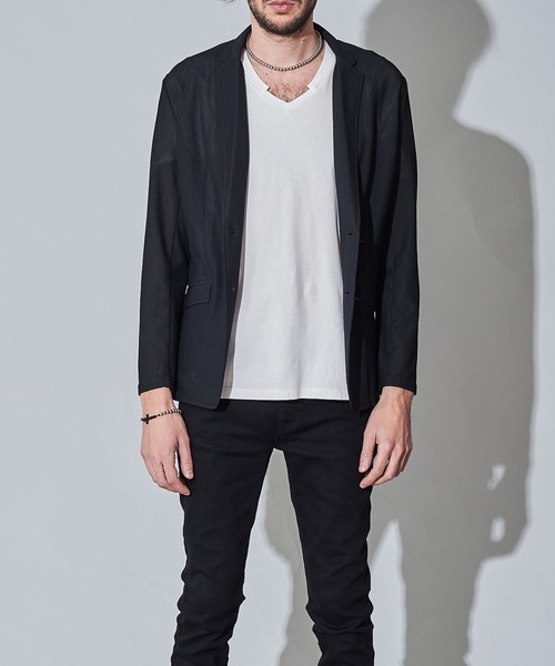NO ID.(ノーアイディ)の「【NO ID.】Mesh Jersey 2B Jacket / メッシュ ジャージー 2ボタン ジャケット(テーラードジャケット・メンズ・ブラック/ネイビー・1/2)」の4枚目の写真