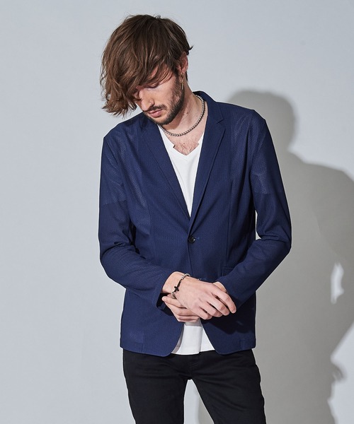 NO ID.(ノーアイディ)の「【NO ID.】Mesh Jersey 2B Jacket / メッシュ ジャージー 2ボタン ジャケット(テーラードジャケット・メンズ・ブラック/ネイビー・1/2)」の11枚目の写真