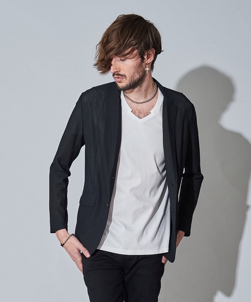 NO ID.(ノーアイディ)の「【NO ID.】Mesh Jersey 2B Jacket / メッシュ ジャージー 2ボタン ジャケット(テーラードジャケット・メンズ・ブラック/ネイビー・1/2)」の12枚目の写真