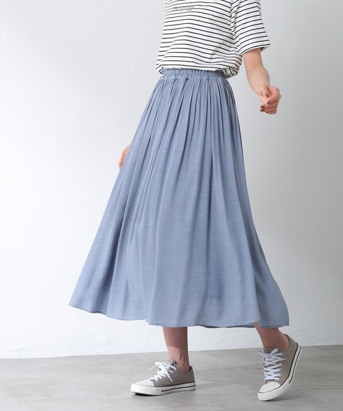 Honeys（ハニーズ）の「ロングギャザースカート（スカート・レディース・ネイビー/ブルー系その他/スミクロ/イエロー/ピンク系その他/ベージュ/オレンジ/ブルーグリーン・L/M/S）」の4枚目の写真