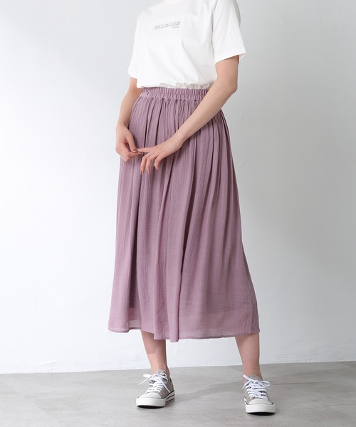 Honeys（ハニーズ）の「ロングギャザースカート（スカート・レディース・ネイビー/ブルー系その他/スミクロ/イエロー/ピンク系その他/ベージュ/オレンジ/ブルーグリーン・L/M/S）」の7枚目の写真