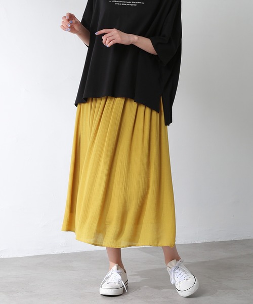 Honeys（ハニーズ）の「ロングギャザースカート（スカート・レディース・ネイビー/ブルー系その他/スミクロ/イエロー/ピンク系その他/ベージュ/オレンジ/ブルーグリーン・L/M/S）」の6枚目の写真