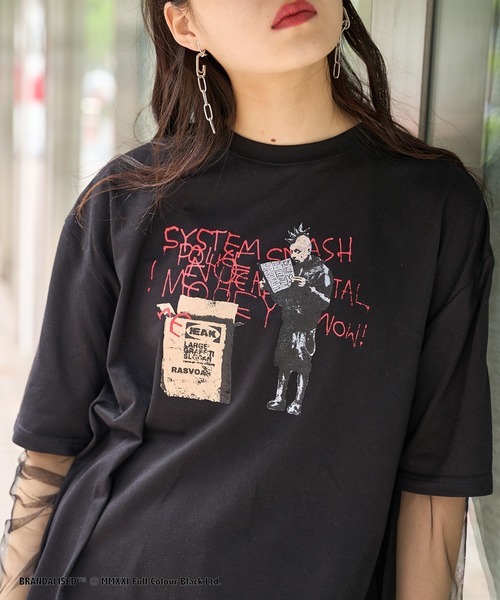 RASVOA(ラスボア)の「Banksy's GraffitiビッグT/Art DIY Punk(Tシャツ/カットソー・レディース・ブラック/オフホワイト・FREE)」の13枚目の写真