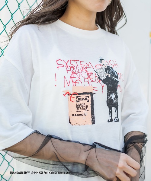 RASVOA(ラスボア)の「Banksy's GraffitiビッグT/Art DIY Punk(Tシャツ/カットソー・レディース・ブラック/オフホワイト・FREE)」の14枚目の写真