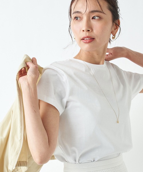 RIVE DROITE（リヴドロワ）の「コンパクトヤーンクルーTシャツ（Tシャツ/カットソー・レディース・ネイビー/ベージュ/ホワイト・FREE）」の2枚目の写真