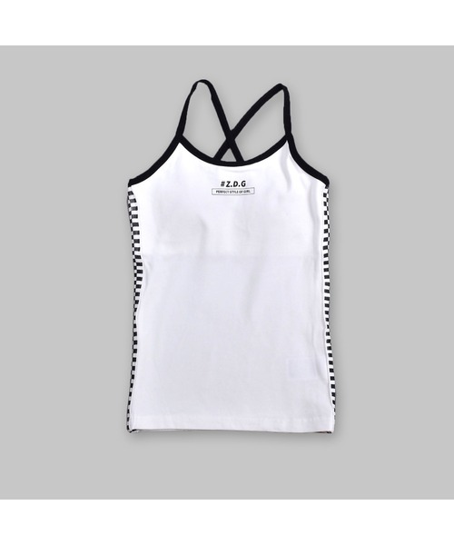 ZIDDY（ジディ）の「ZIDDY/サイド ブロック チェック ライン キャミソール（キャミソール・キッズ・ホワイト/ブラック・160/140/150/130）」の2枚目の写真