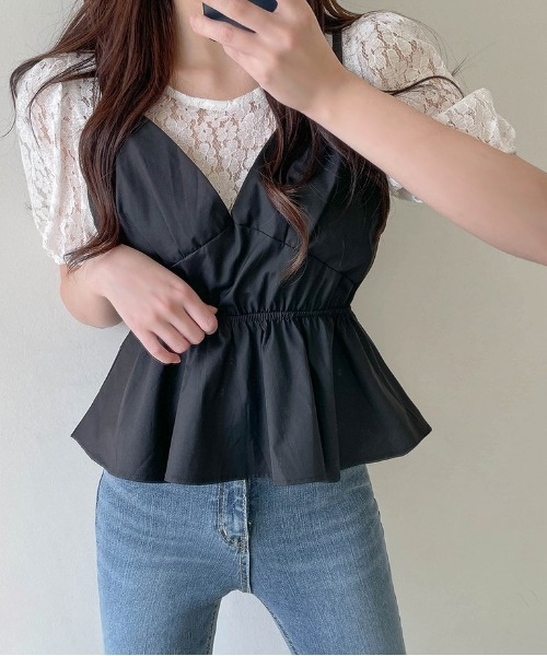 SONA（ソナ）の「SONYUNARA フラワーレースビスチェブラウス（シャツ/ブラウス・レディース・ブラック・FREE）」の2枚目の写真