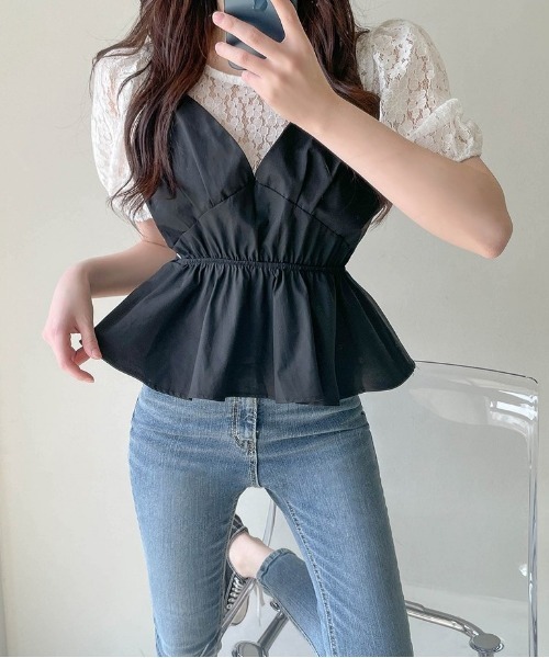 SONA（ソナ）の「SONYUNARA フラワーレースビスチェブラウス（シャツ/ブラウス・レディース・ブラック・FREE）」の5枚目の写真