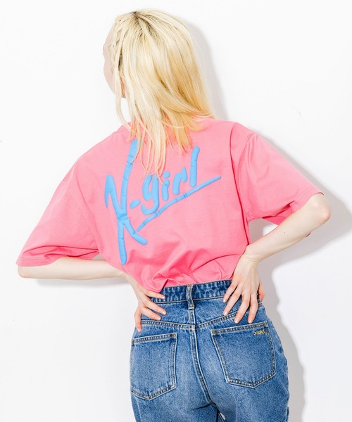 X-girl（エックスガール）の「HANDWRITING LOGO S/S TEE（Tシャツ/カットソー・レディース・ホワイト/ライトブルー/ブラック/ピンク・M/XL/L/S）」の4枚目の写真