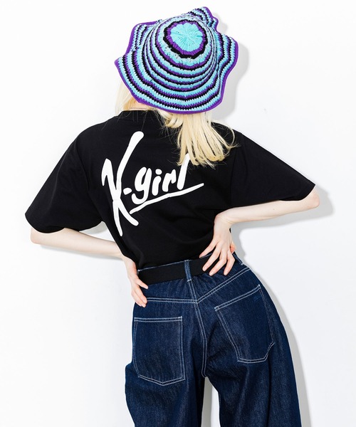 X-girl（エックスガール）の「HANDWRITING LOGO S/S TEE（Tシャツ/カットソー・レディース・ホワイト/ライトブルー/ブラック/ピンク・M/XL/L/S）」の2枚目の写真