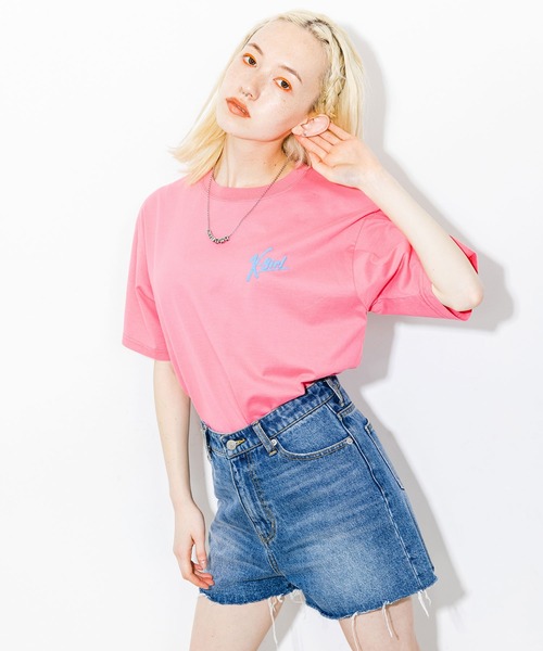 X-girl（エックスガール）の「HANDWRITING LOGO S/S TEE（Tシャツ/カットソー・レディース・ホワイト/ライトブルー/ブラック/ピンク・M/XL/L/S）」の21枚目の写真