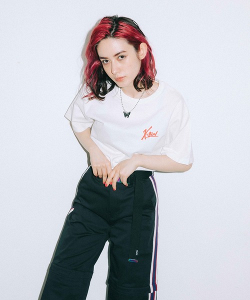 X-girl（エックスガール）の「HANDWRITING LOGO S/S TEE（Tシャツ/カットソー・レディース・ホワイト/ライトブルー/ブラック/ピンク・M/XL/L/S）」の9枚目の写真