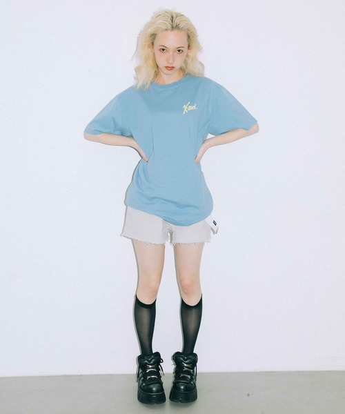 X-girl（エックスガール）の「HANDWRITING LOGO S/S TEE（Tシャツ/カットソー・レディース・ホワイト/ライトブルー/ブラック/ピンク・M/XL/L/S）」の6枚目の写真