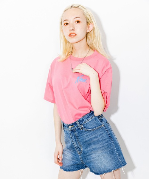 X-girl（エックスガール）の「HANDWRITING LOGO S/S TEE（Tシャツ/カットソー・レディース・ホワイト/ライトブルー/ブラック/ピンク・M/XL/L/S）」の11枚目の写真