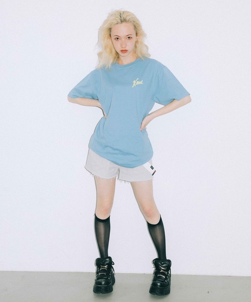 X-girl（エックスガール）の「HANDWRITING LOGO S/S TEE（Tシャツ/カットソー・レディース・ホワイト/ライトブルー/ブラック/ピンク・M/XL/L/S）」の19枚目の写真