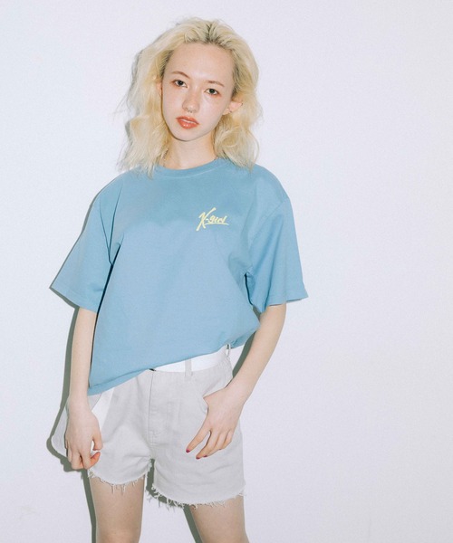X-girl（エックスガール）の「HANDWRITING LOGO S/S TEE（Tシャツ/カットソー・レディース・ホワイト/ライトブルー/ブラック/ピンク・M/XL/L/S）」の7枚目の写真