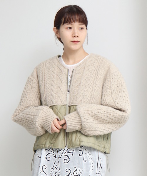 cardo fabrica（カルドファブリカ）の「ニット × キルティングブルゾン（ブルゾン・レディース・ブラック/ライトカーキ・FREE）」の2枚目の写真