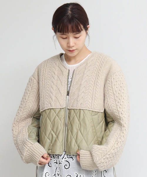 cardo fabrica（カルドファブリカ）の「ニット × キルティングブルゾン（ブルゾン・レディース・ブラック/ライトカーキ・FREE）」の5枚目の写真