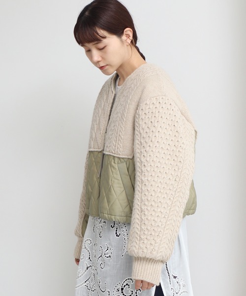 cardo fabrica（カルドファブリカ）の「ニット × キルティングブルゾン（ブルゾン・レディース・ブラック/ライトカーキ・FREE）」の6枚目の写真